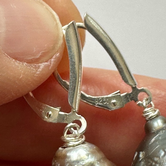 13mm Wide HUGE Baroque REAL Tahitian Pearl Earrings - 925 Sterling Silver - Picture 3 of 7